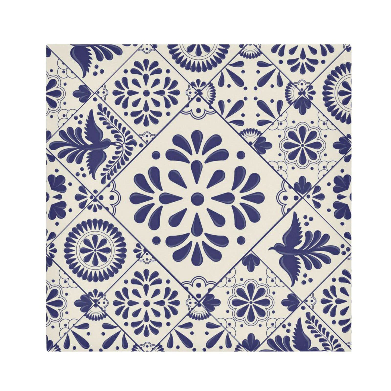 Dinner Table Cloth Napkins - Mexican Talavera Pattern Cloth Napkins Set of 4 Washable Dinner Napkin Cloth with Hemmed Edges Table Napkins for Wedding Holiday Party Dining Banquet, 20 x 20 Inch