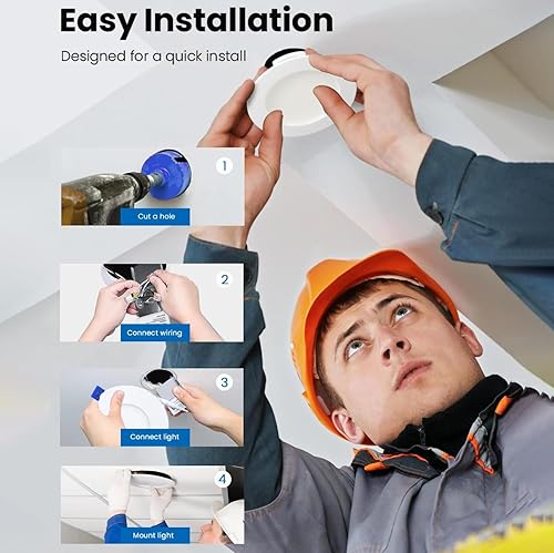 Miniatura 3 de SunLake - Paquete de 12 luces LED empotrables de techo ultrafinas con caja de conexiones, regulable, certificado ETL y Energy Star (luz diurna de