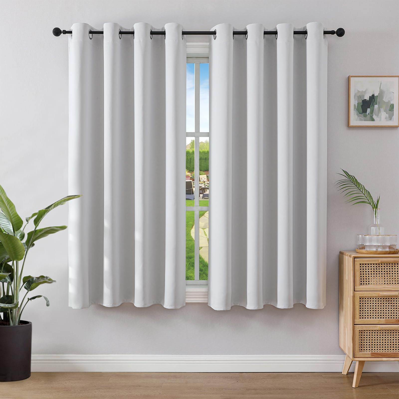 Joydeco Cortinas Opacas 2 Piezas, Cortinas Dormitorio con Ojales Anti Luz Cortina Termica Aislantes Frio y Calor para Salon Curtains Blackout (Gris Blanco, 2x117x137cm)