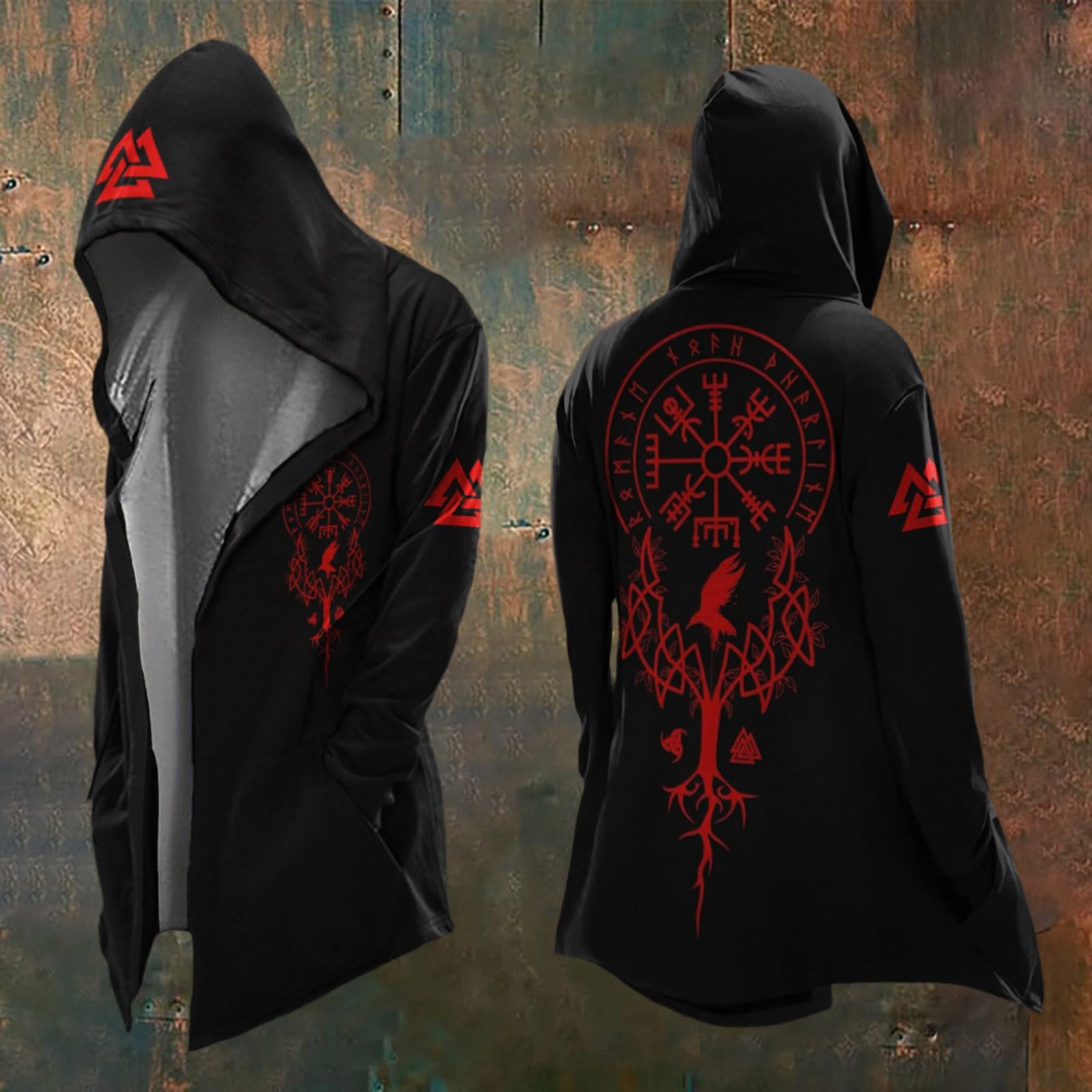 Generisch Ropa medieval para hombre, disfraz de vikingo, sudadera con capucha Odin Mythos, chaqueta otoño-invierno, sudadera escandinavia, capa, gótica, chaqueta para el tiempo libre, para cosplay