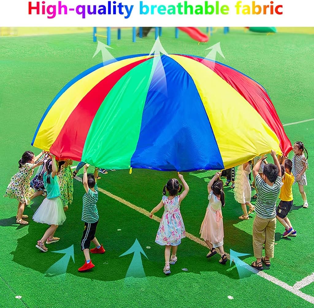 Play Parachute キッズパラシュート 6.5フィート 屋外感覚トレーニングパラシュートゲーム 手と目の協調早期教育おもちゃ 2m