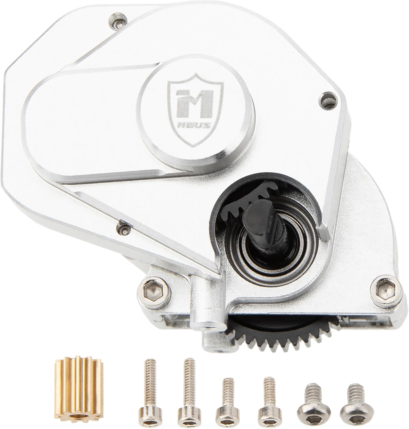 MEUS Racing SCX24 Brushed Transmission Aluminum Complete Gearbox for 1/24 Axial SCX24 RC Crawler(Brushed-Silver)