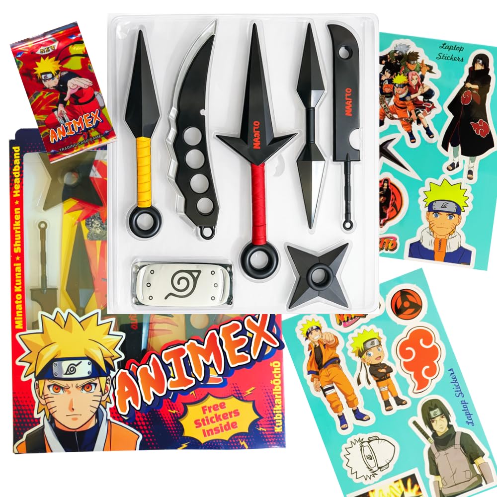 Naruto Kunai Chakra Blade Shuriken Head Band Stickers and Trading Cards, Mega Combo Pack Ninja Gears