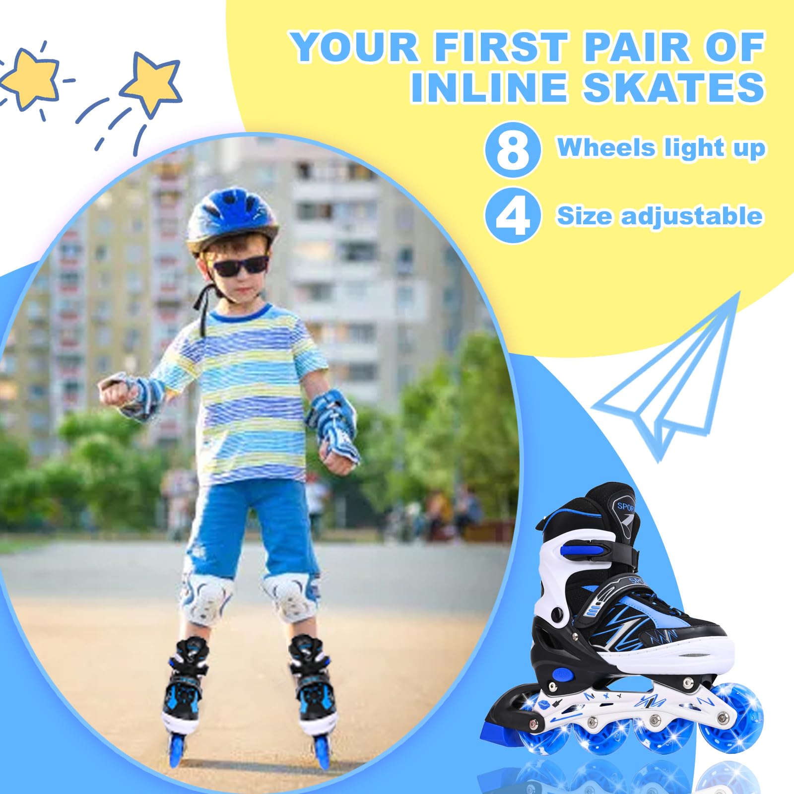 Patines en línea Ajustables para niños con Ruedas de iluminación, Principiantes, Juegos al Aire Libre