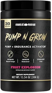 Anabolic Warfare Pump-N-Grow Muscle Pump Supplement Caffeine Free Pre Workout with L-Citrulline, L-Arginine, Beta-Alanine Fruit Explosion 30 Servings