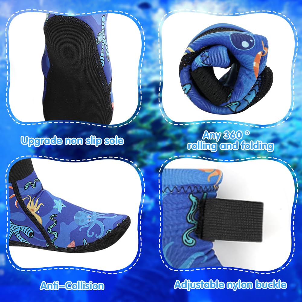 Calzari in Neoprene Bambini, Calze Antiscivolo da Spiaggia 3mm per Immersioni, Sport Acquatici, Snorkeling, Nuoto, Surf, 31-33 Blu