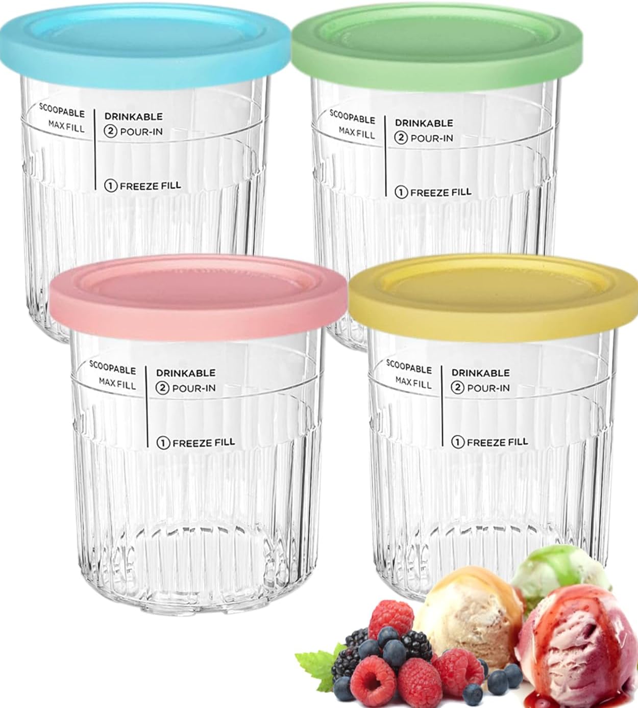 Ninja Creami Deluxe set van 4 stuks, herbruikbare geïsoleerde