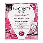 Summer\'s Eve Sheer Floral Feminine Wipes, Gentle pH-Balanced Formula Helps Control Vaginal Odor, Individually Wrapped Wipes, 12 Count