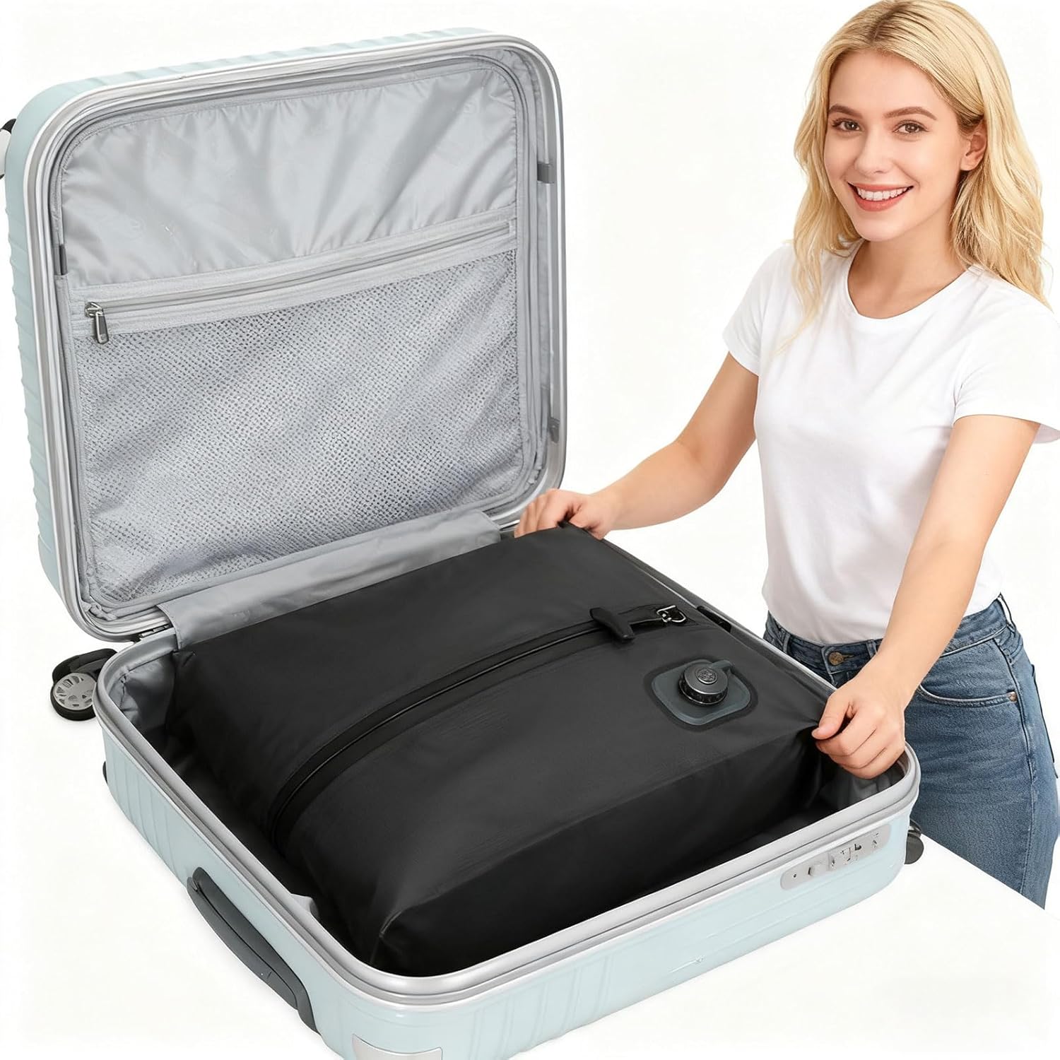 省スペース旅行収納オーガナイザー折りたたみデザインタッチ圧縮密封ジッパー衣類寝具保護スペース節約真空密封トラベルバッグ