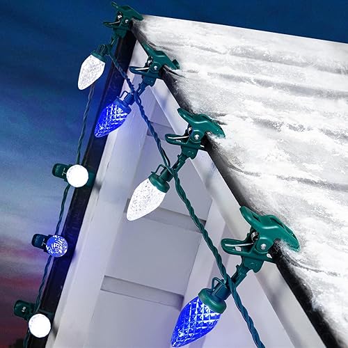 Miniatura 14 de Moonflor Luces LED C9 de Navidad para exteriores con 50 clips de resorte, 50 pies 50 luces LED impermeables de fresa, grado comercial extensible,