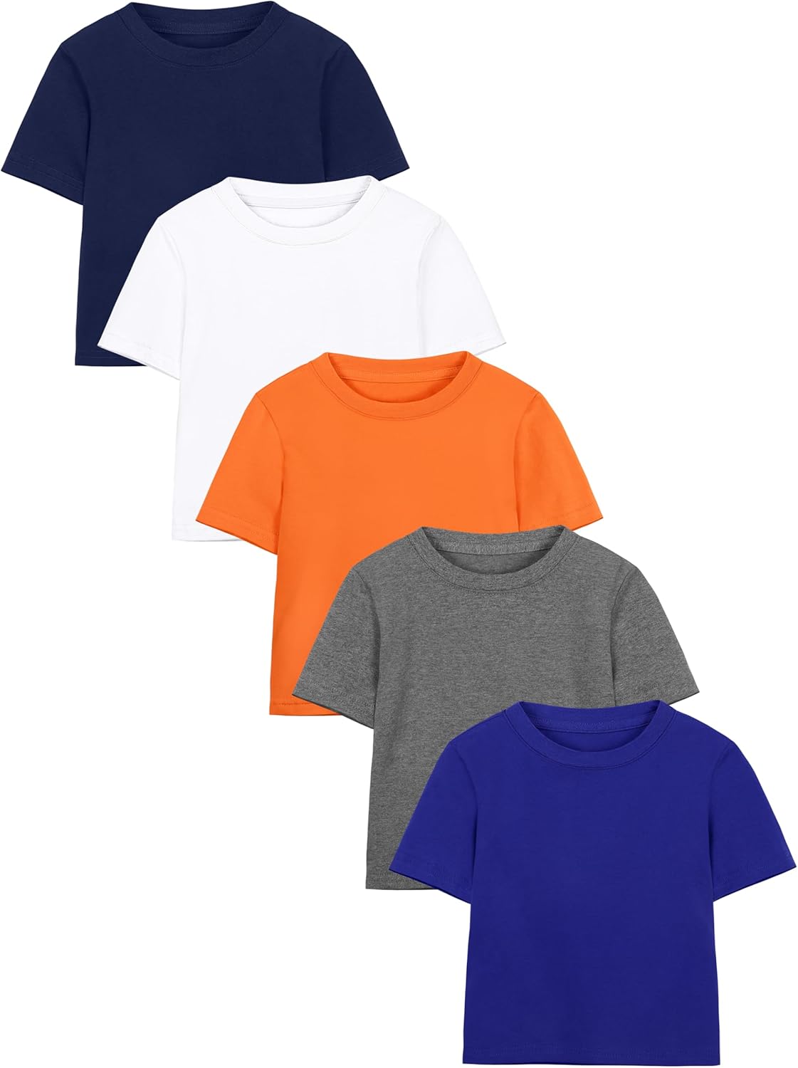 Poroka 5 Pack Boy Shirts Toddler Short Sleeve Cotton T-Shirt Cloth Summer Crew Neck Tops for Kids