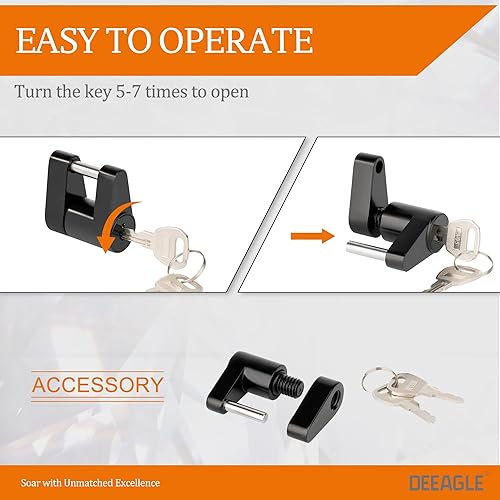Miniatura 4 de DEEAGLE Cerradura de enganche de remolque con llaves, cerraduras de acoplador de lengüeta de remolque, diámetro de 14 de pulgada, 34 de pulgada de