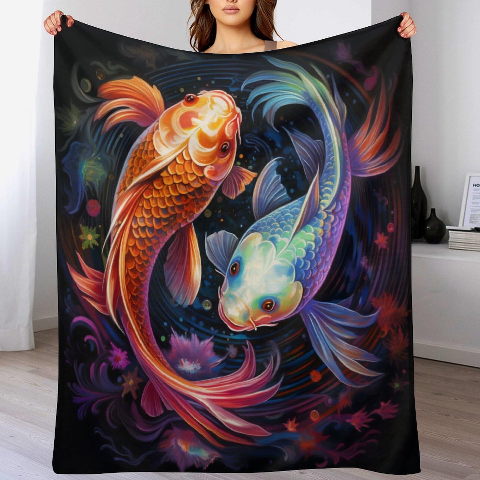 Couverture polaire poisson en flannel douce pour lit et canapé de 130x180cm