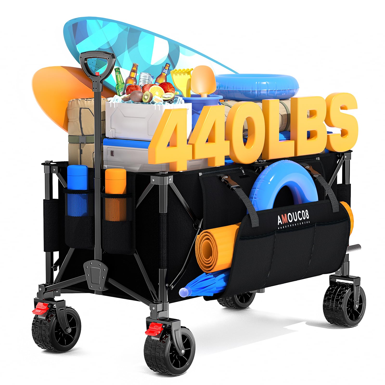 300L Large Trolley on Wheels, Heavy-Duty Folding Camping Trolleys with All-Terrain Wheels, 440 lbs Capacity, Compact Festival Trolley for Camping, Beach, Sports, and Outdoor Hauling