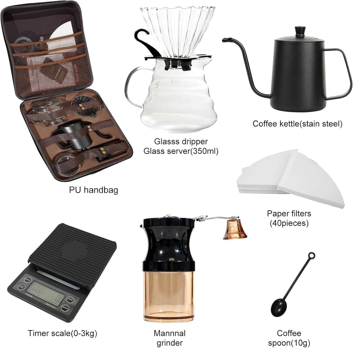 Pour Over Coffee Maker Set, All in One Portable Coffee Maker, Ideal for Home Brewing and Travel, Coffee Lover Gift