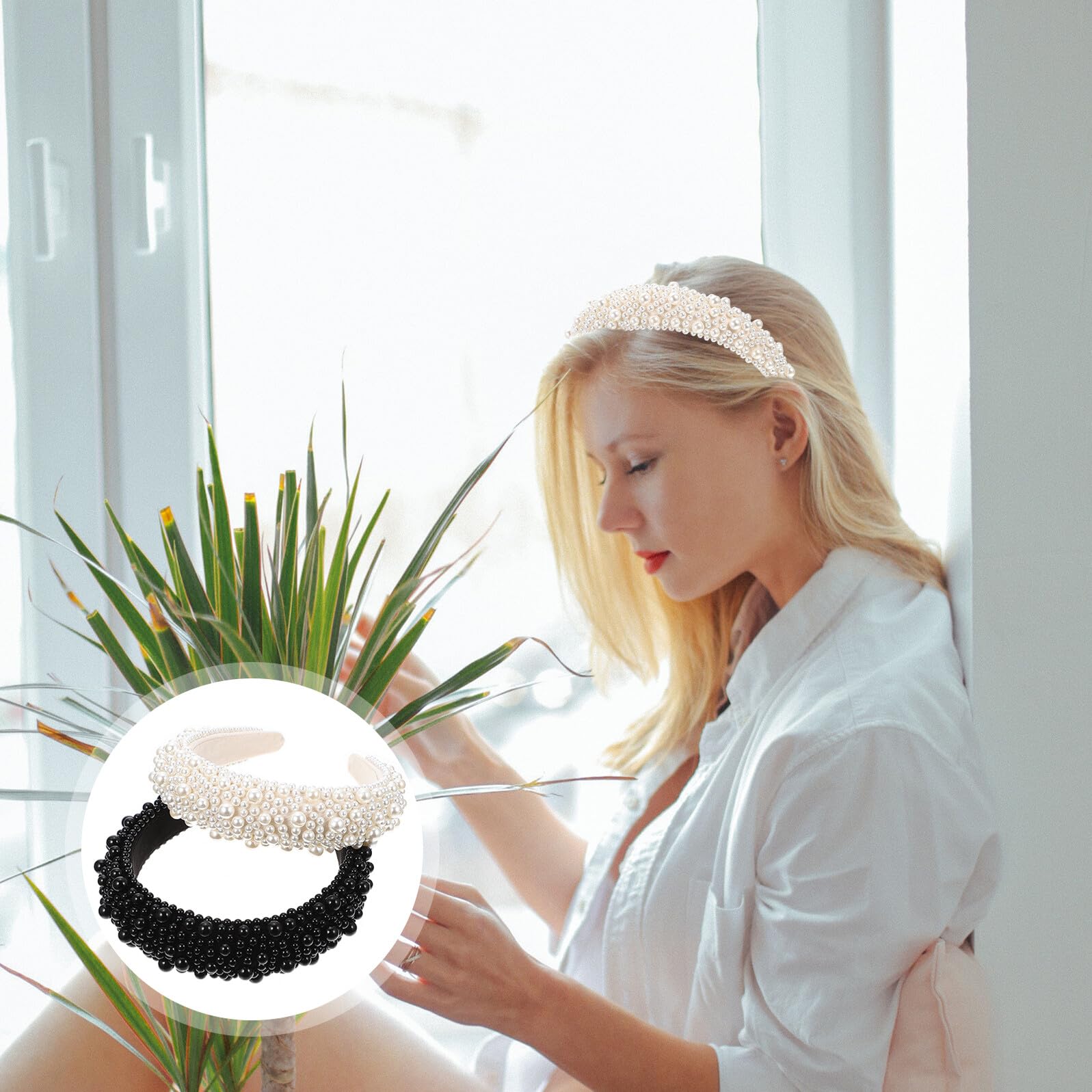 Cerchietto per Chioma con Decorazioni a Sfera 2 Pezzi in Spugna e Plastico | Leggero e Confortevole, Uso per Party e Makeup, Stile Delicato Elegante Chic
