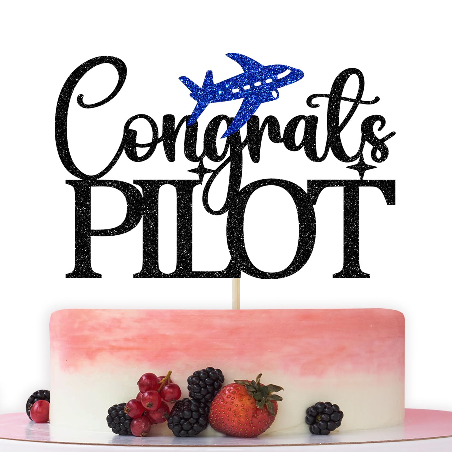 BytorjarCongrats Pilot Cake Topper, Congrats USAF, Adventure Awaits, Future Pilot, Air Force Academy Graduation Party Decorations Black Glitter