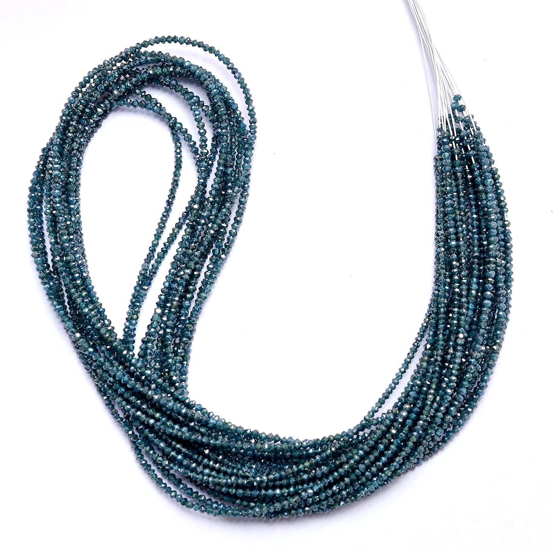 Naturalny AAA+ cienki niebieski diament 2 mm fasetowane koraliki rondelle | sznurek 20 cm | rzadki niebieski diament AAA+ szlachetny kamień szlachetny mikro fasetowane luźne koraliki