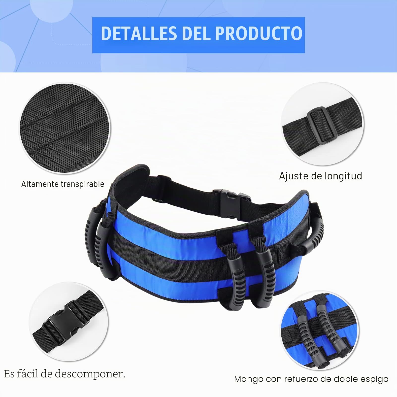 [LOSCHEN] 6 cinturones con asas, cinturón de transferencia para personas mayores,azul