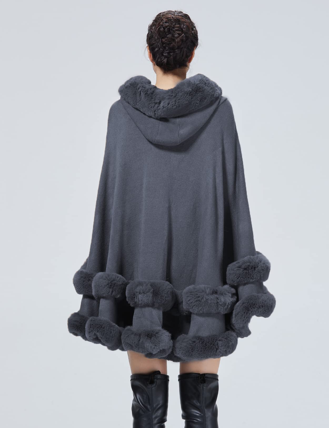 BEAUTELICATE Kunstpelz Umhang Poncho Damen Stola Braut Cape Mit Kapuze Für Winter Hochzeit Abend Party Schwarz Khaki Beige Rosa S113