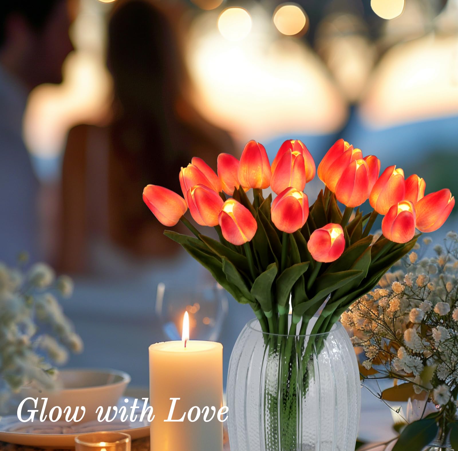 HOMESEASONS 20 Stück Tulpenstrauß-Lampen, künstliche Blumen, Nachtlicht, fühlt sich echt an, Tulpen-Nachtlampe, LED-Blumenlicht für Zuhause, Küche, Dekoration (Hot Pink)
