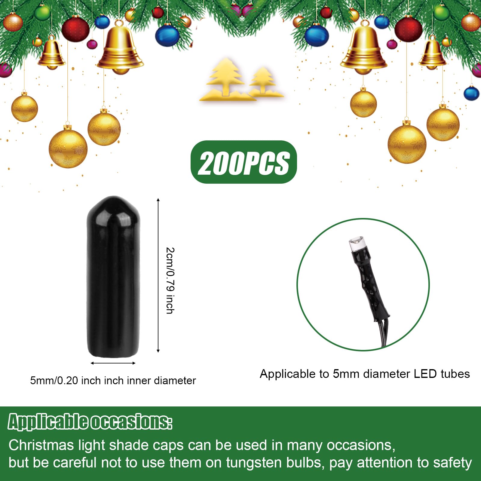200 Stück Nicht Leuchtende Kappen für Lichterketten, Weihnachtslichtabdeckungen Passend für LED-Röhren mit 0.20x0.79 inch Durchmesser Lichterkettenkappe zum Verstecken für Draußen im Garten als Party