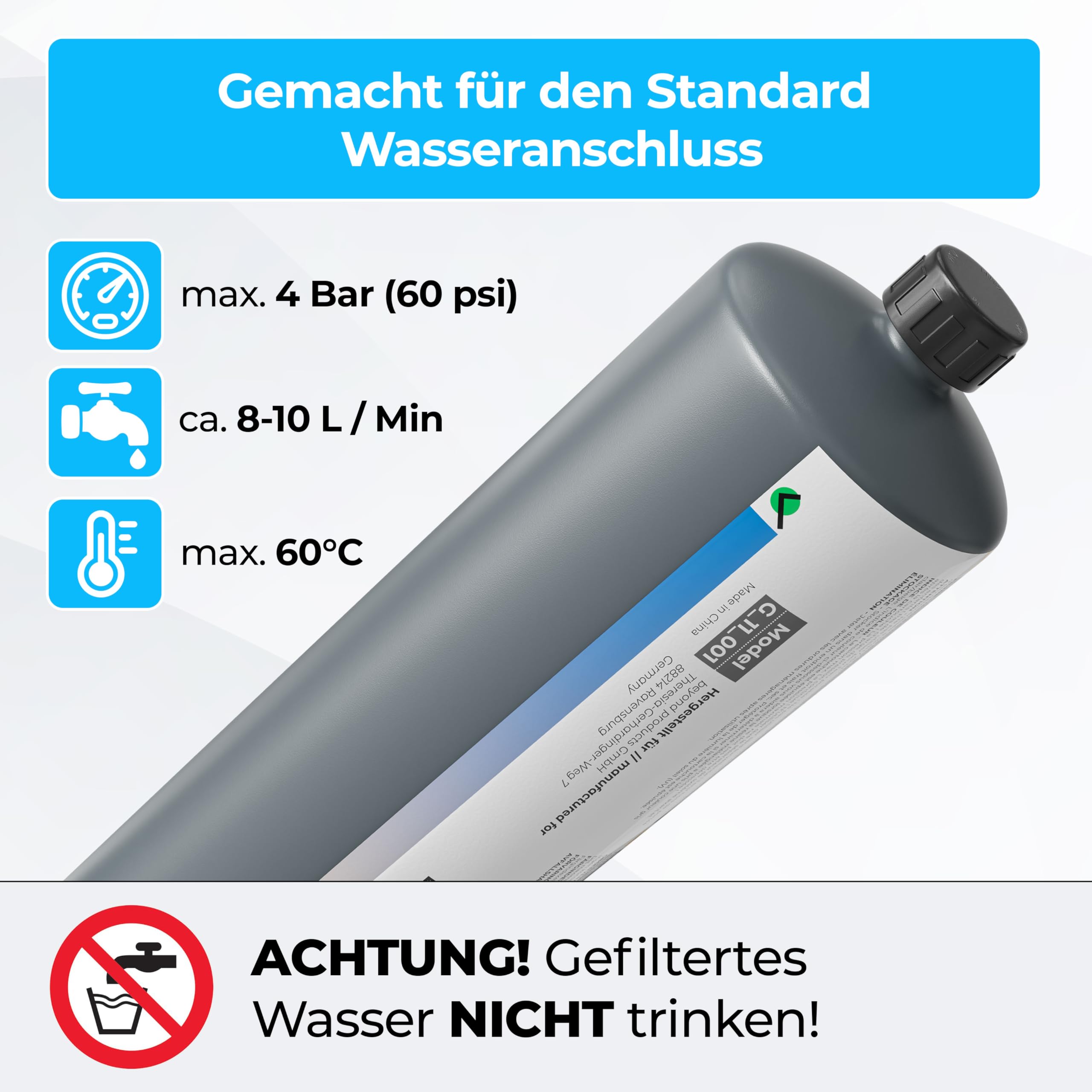 GRAFT Vollentsalzungspatrone | Bis zu 300 Liter | Entsalzungspatrone zur Wasseraufbereitung für Heizung, Reinigungsgeräten, Autopflege | Gemäß VDI-Norm 2035 | Demineralisierung | Entkalkung