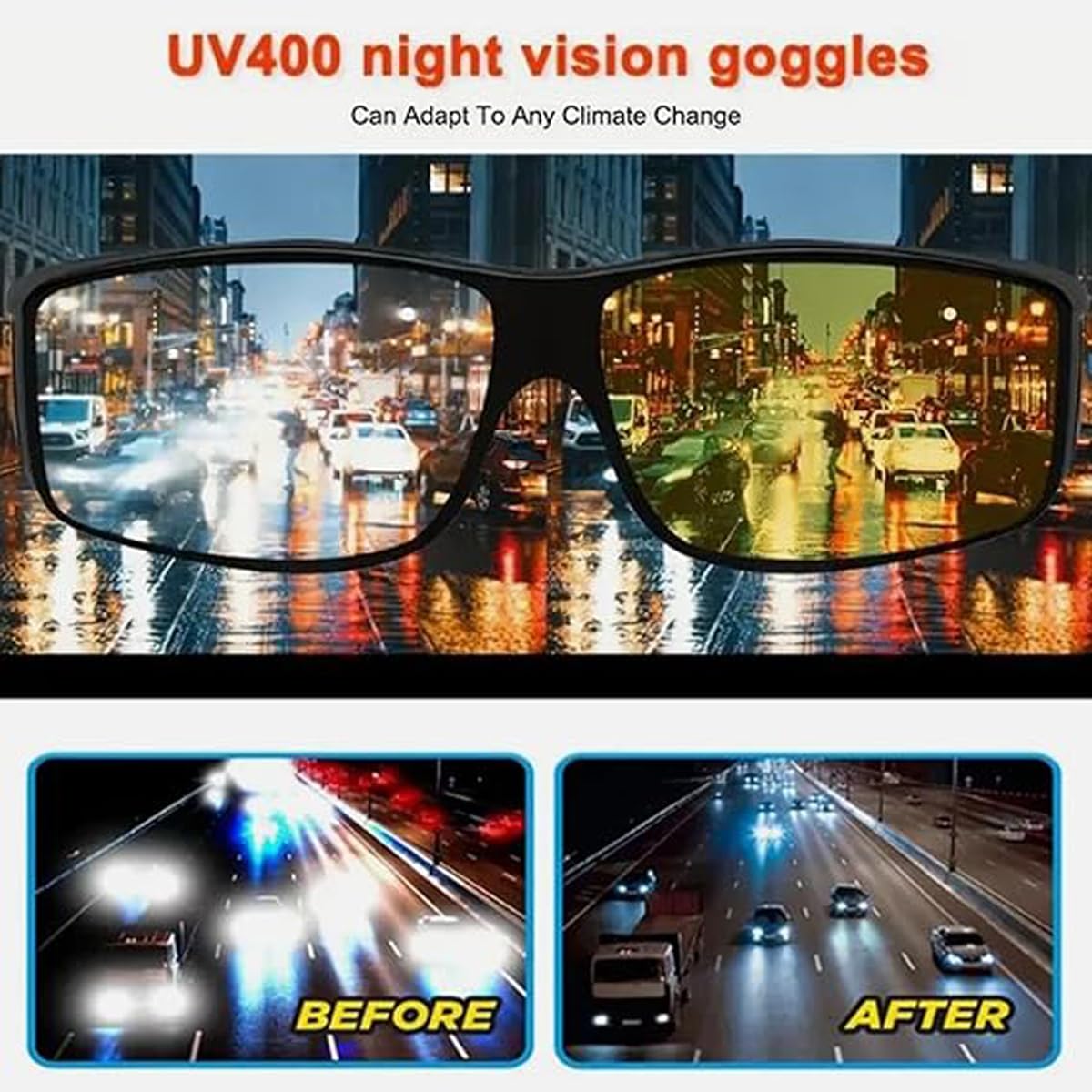 Lunettes Nightglo Anti-Éblouissement Conduite De Nuit - Technologie Coupe Phares Jaunes