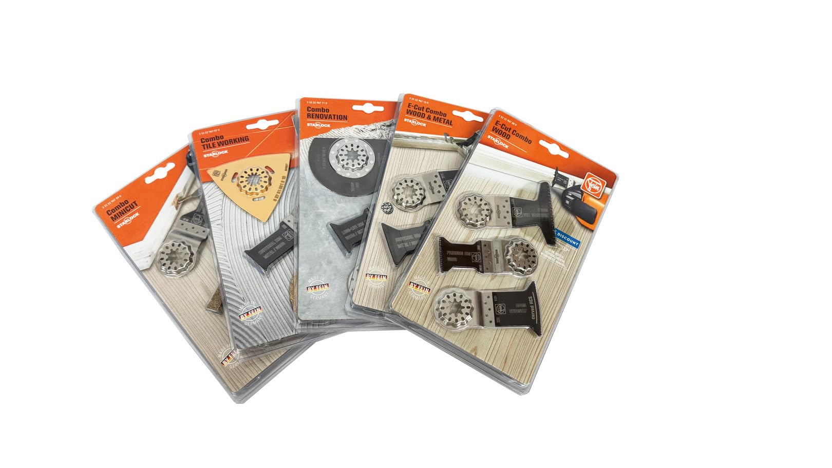 FEIN E-Cut Combo Starlock Wood & Metal, Alojamiento SL,Set con 3 hojas de sierra de recambio E-Cut para trabajos de aserrado en madera y metal.