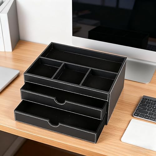 Miniatura 9 de SYRWDXTX Armario de almacenamiento multifuncional para el hogar, archivador de oficina hecho de cuero, cajones y cuatro organizadores separados,