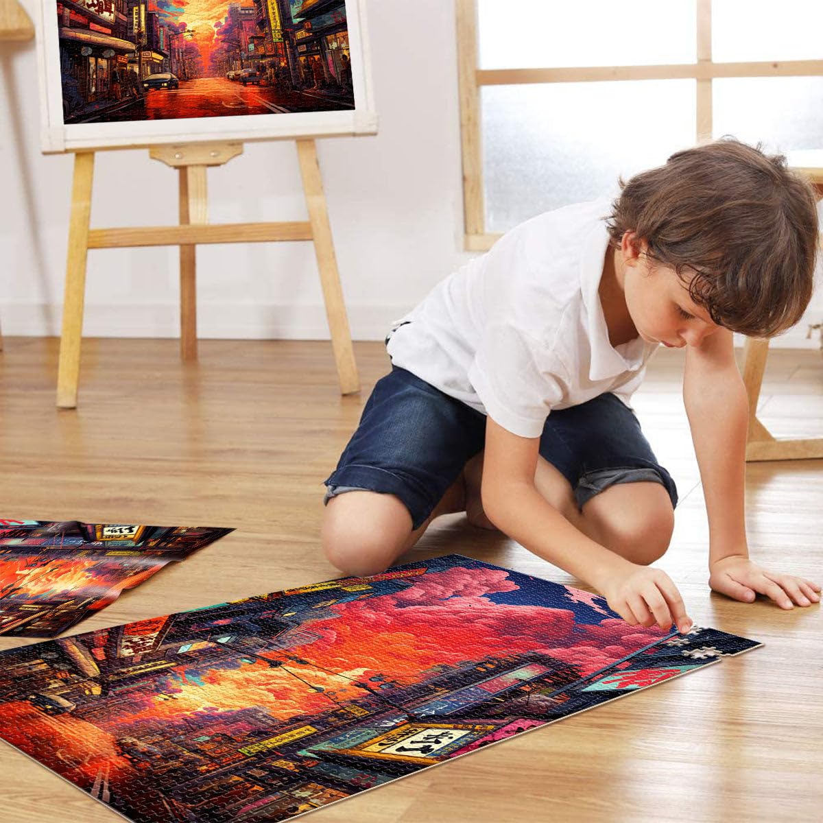 Puzzle Adulte 2000 pièces néon Tokyo City Puzzle découpé avec précision Jeu de Puzzle Stimulant et Jeu Familial 27,56 po x 39,37 po pour Les 14 Ans