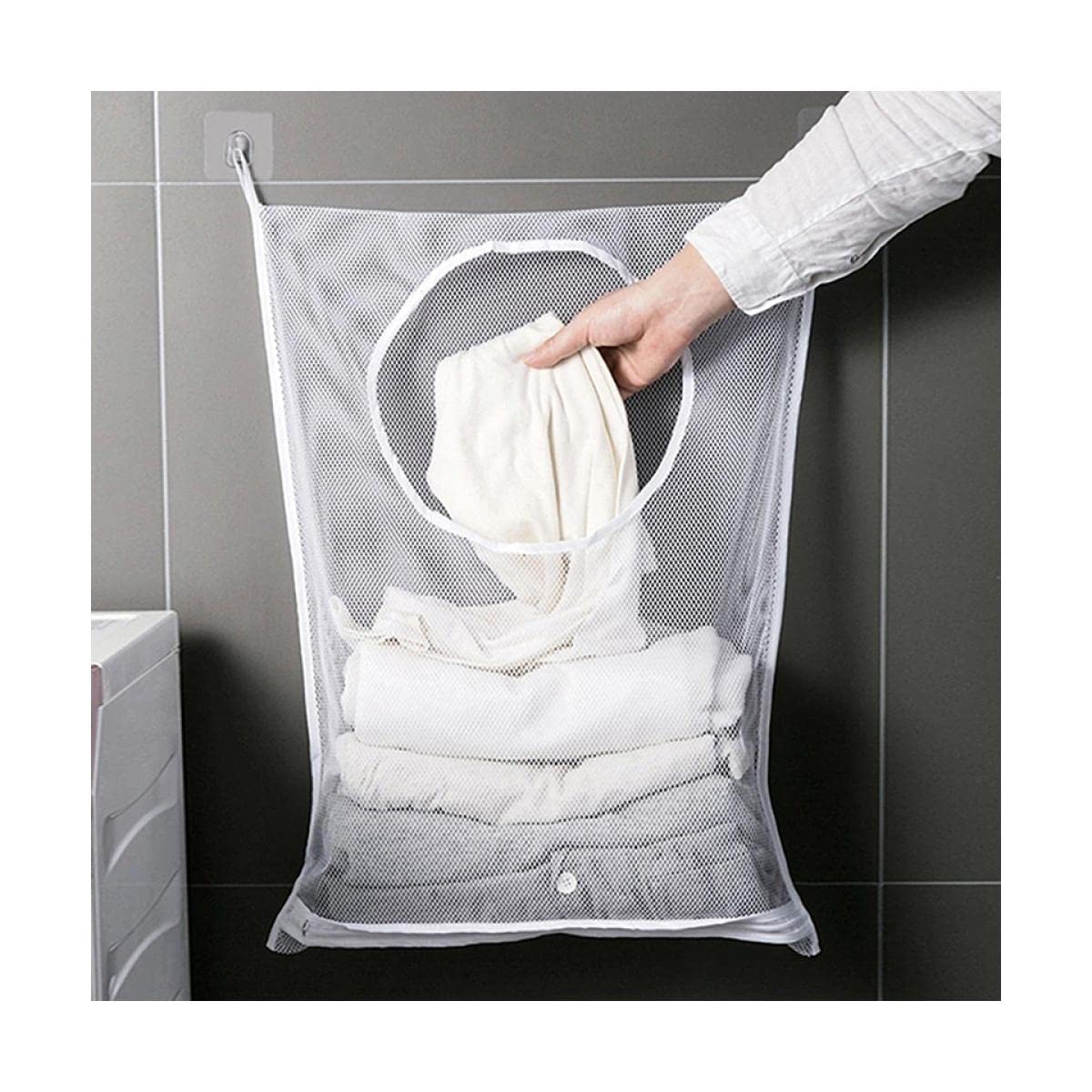 Foelanne White Washing Machine Wash Bags, Mesh Laundry Bag For Delicates Travel Storage With Wall Hanging