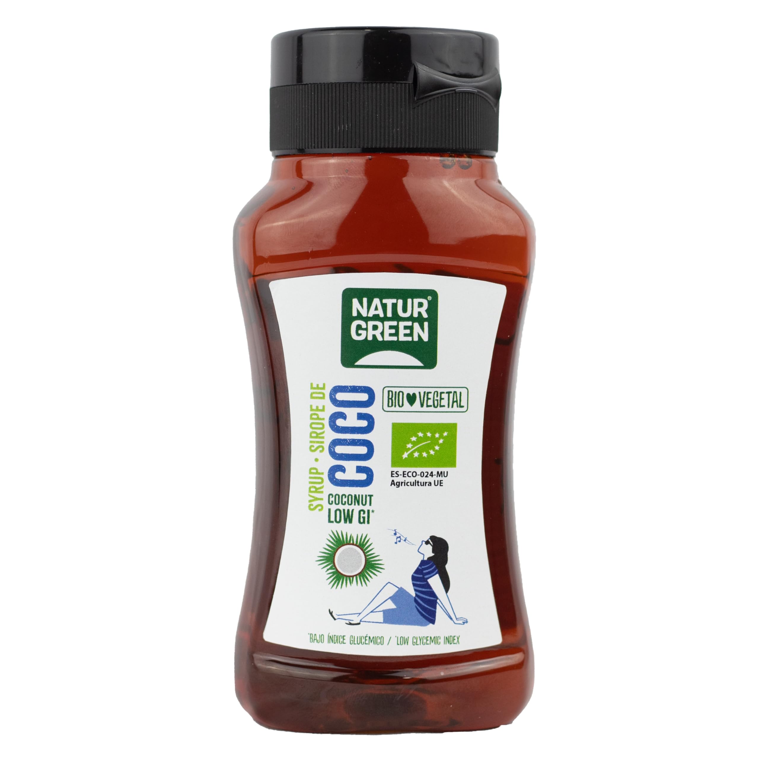 NaturGreen Sirope de Coco BIO Jarabe de Coco Dark Ecológico Bajo Índice Glucémico Edulcorante Vegano Sin Gluten - 255 ml/350g