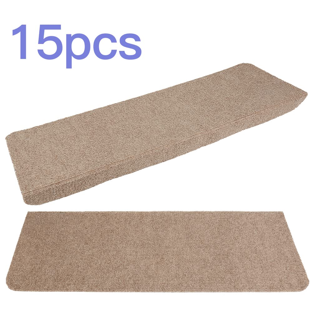 HUOLE 15 gradini per Scale con Coperchio, Tappetino per Scale, Protezione per Interni, Tappetino Antiscivolo e Autoadesivo, per Scale in Legno