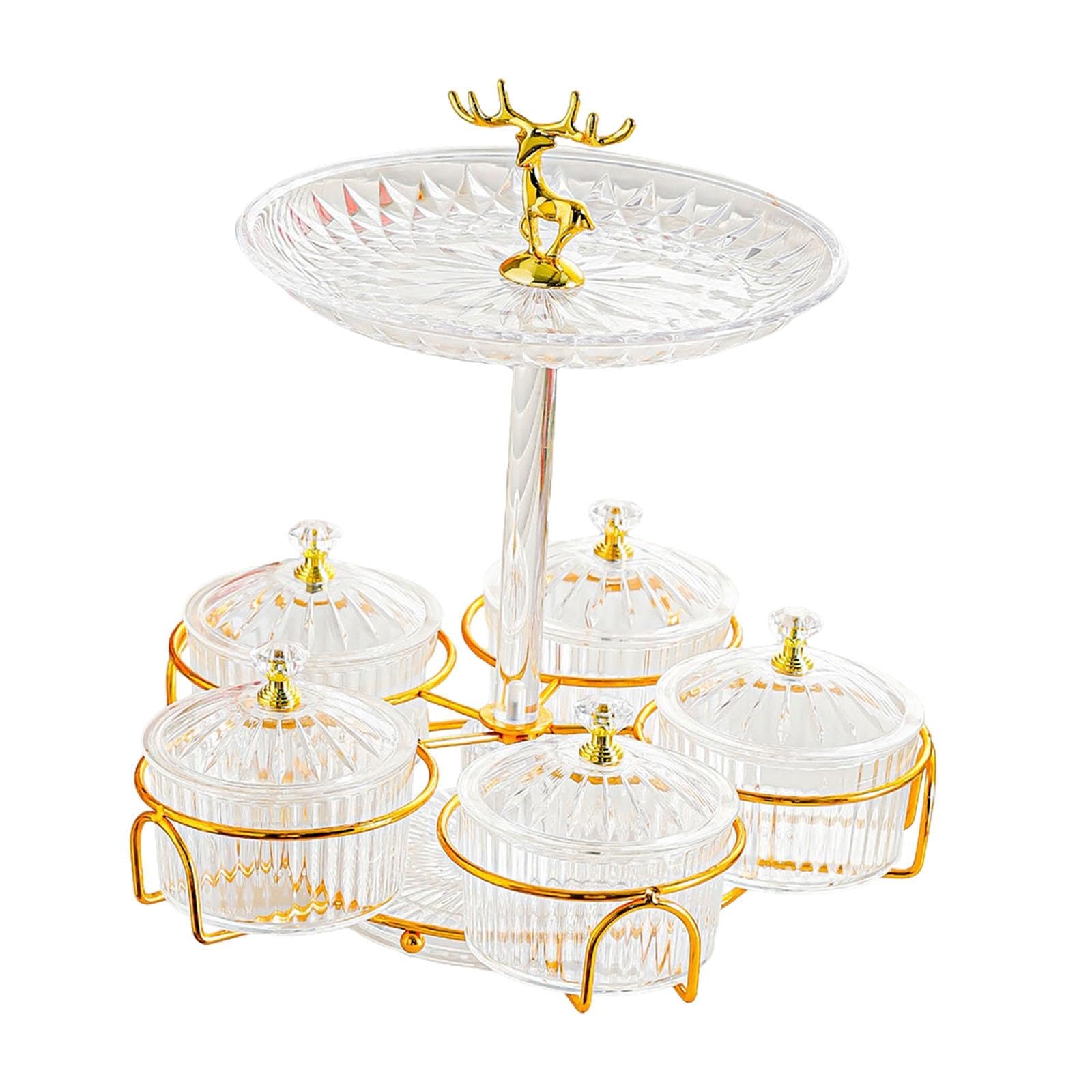 Plateau de service rotatif double niveau avec 5 vitrines transparentes amovibles