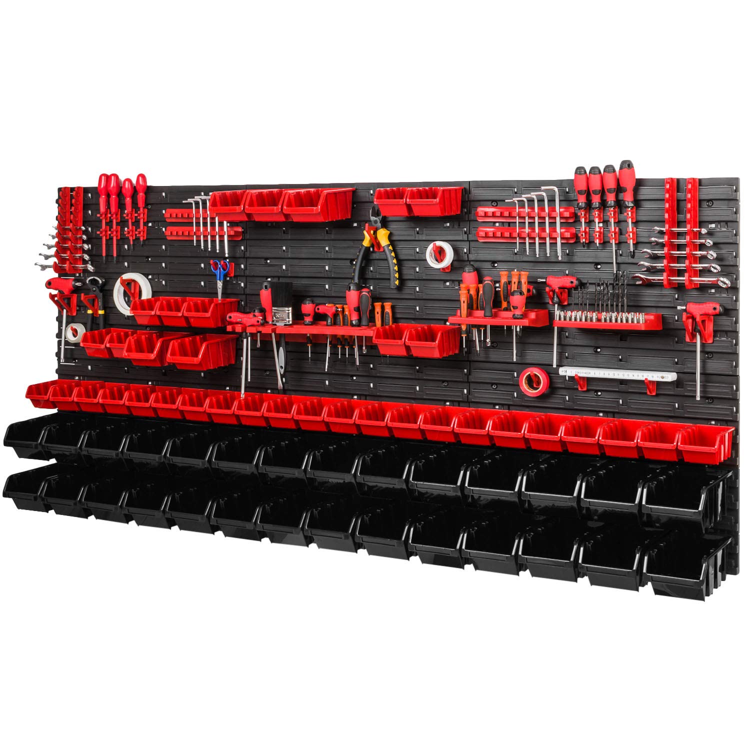 Storage System Wall Shelf 1728 x 780, Set of 63 Stacking Boxes and Tool Holders, Tool Wall, Workshop Shelf, Chute Rack