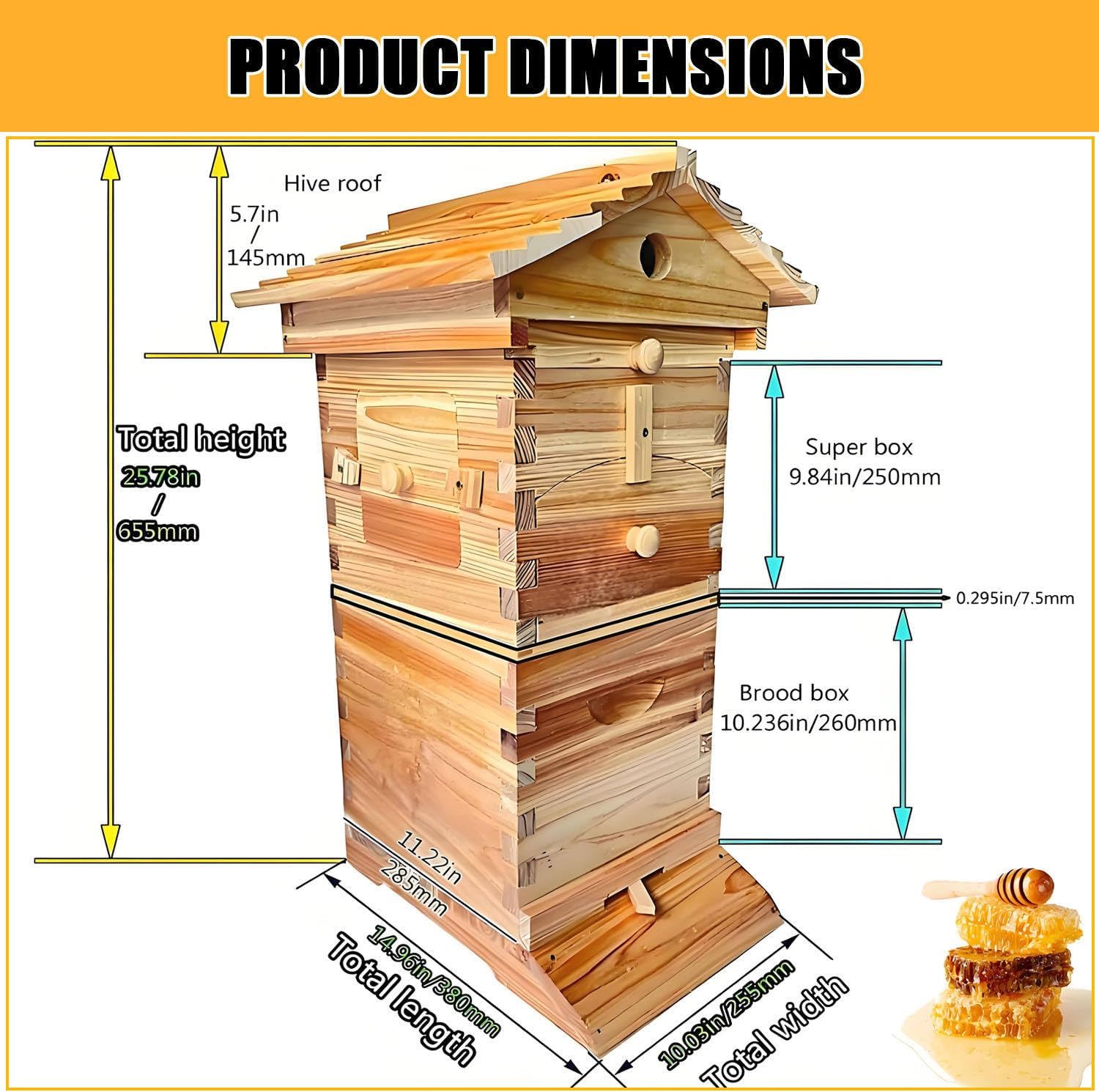 Self-Flow Wooden Beehive Kit with Observation Window & Honey Spout - Ideal Beekeeping Solution for Garden Pollinators, Easy Harvesting & Maintenance