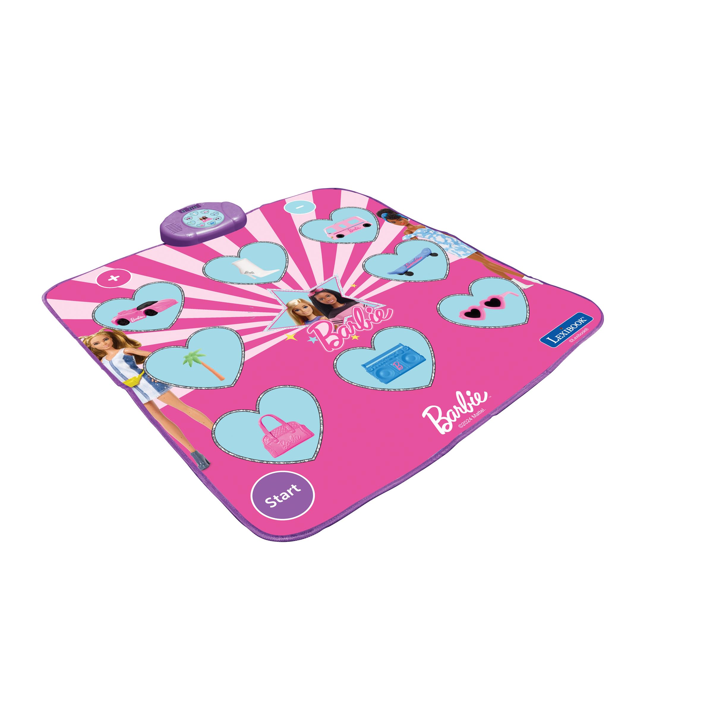 Lexibook, Mattel Barbie, Tappeto da danza elettronico Barbie, Bluetooth e luminoso con 6 modalità di gioco, Rosa, DM10BB