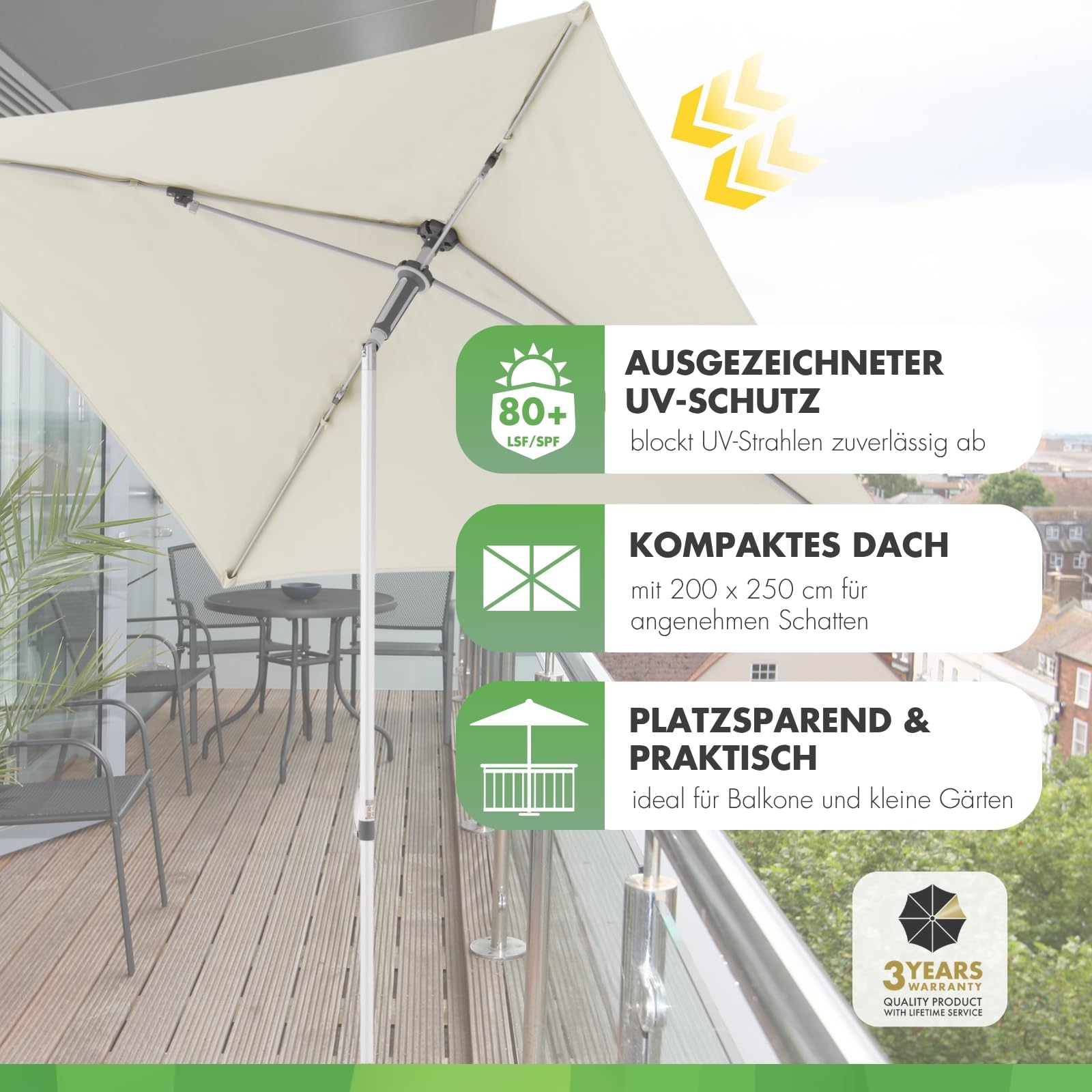 Doppler Sonnenschirm AluPro Neo Push Up 200x250cm in verschiedenen Farben