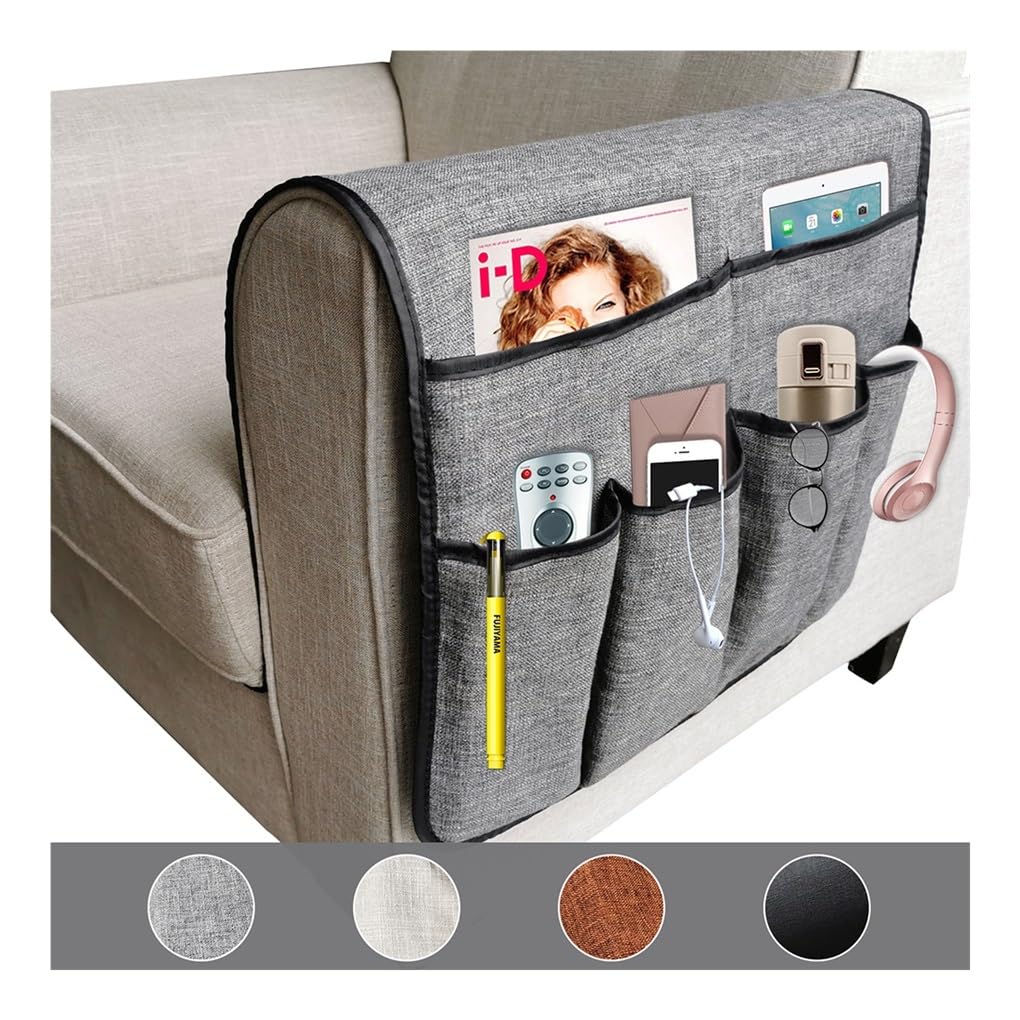 Bolsa para reposabrazos de sofá, soporte para mando a distancia para el hogar, hotel, oficina, dormitorio, sala de estar, sillón, silla, bolsillo para sofá (beige, 2 piezas)