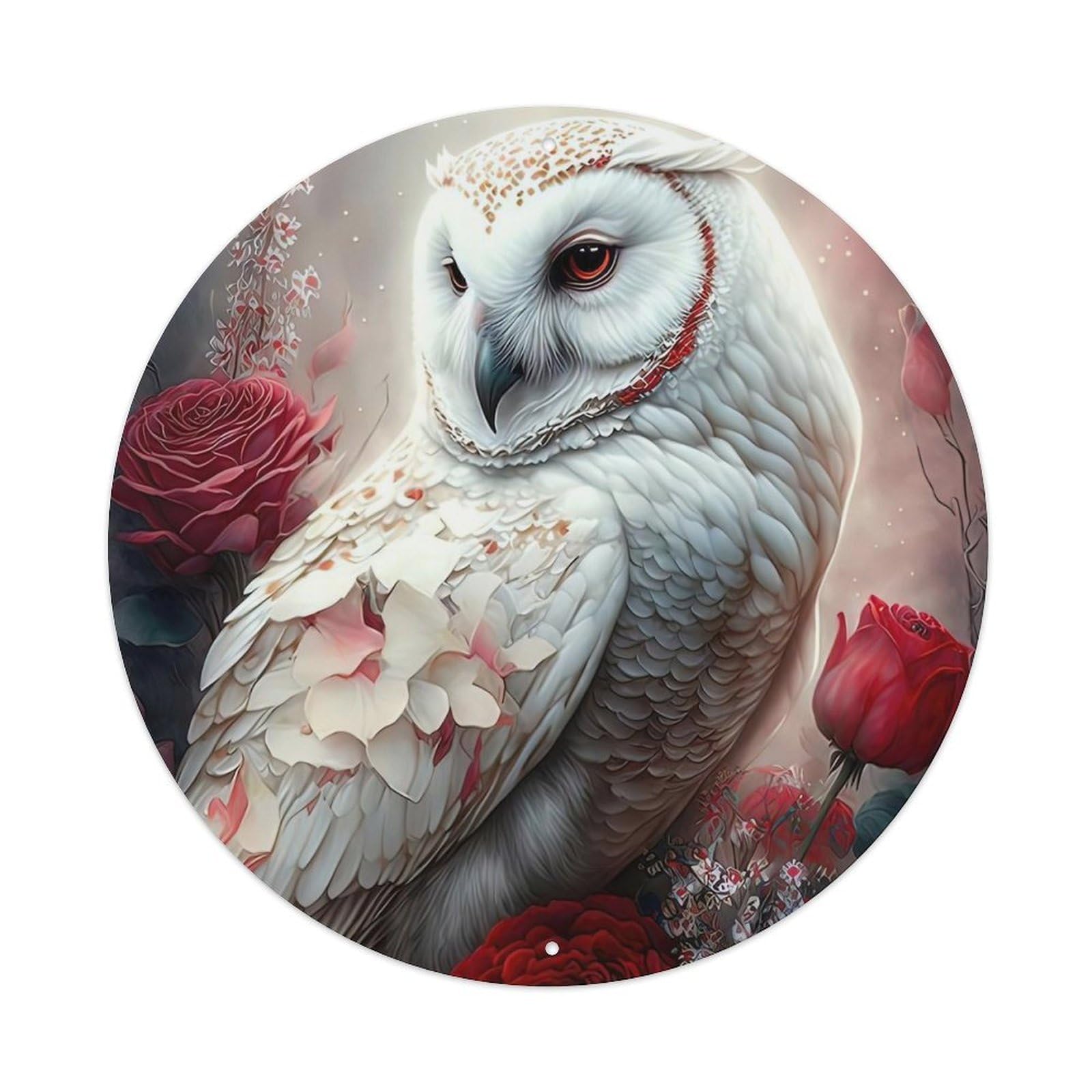 Animal White Owl And Rose Metal Tin Sign