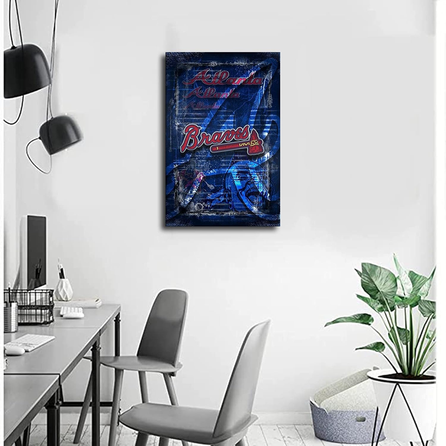 Atlanta Braves Poster Baseball Sports Canvas Wall Art Pattern Print Artwork Decor Home Decor Painting (Framed,16x24inch)