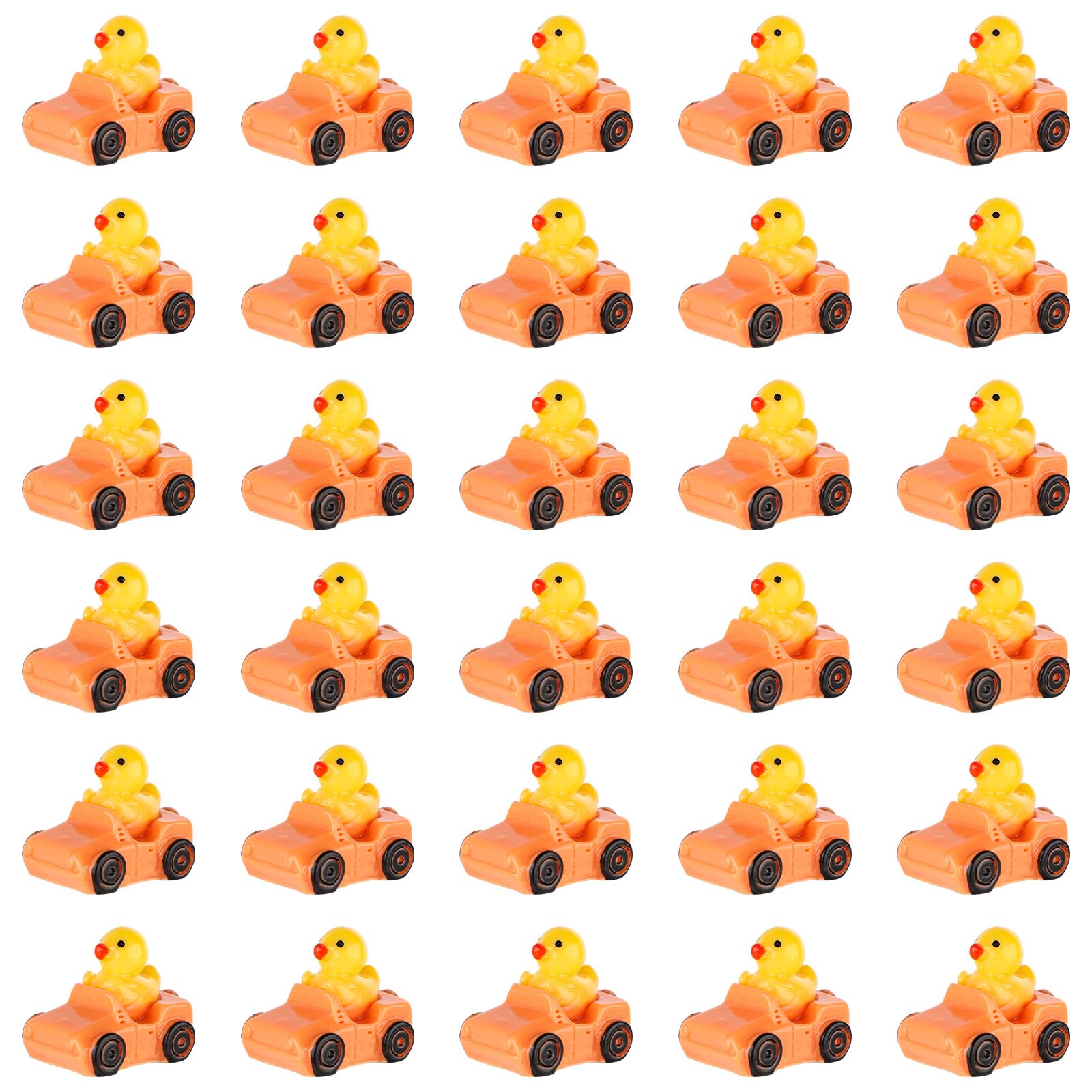30pcs Miniature Duck Figures, Resin Mini Duck Cute Tiny Ducks in a Car Miniature Garden Decorations Mini Car Ducks for Home Office Decor Festive Gift (Orange)