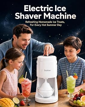 Electric Shaved Ice Machine, Professional Snow Cone Maker with Adjustable Thickness Settings, High-Efficiency 135W Motor, Portable Ice Crusher for Fluffy Ice & Slushies, Includes 2 Ice Molds