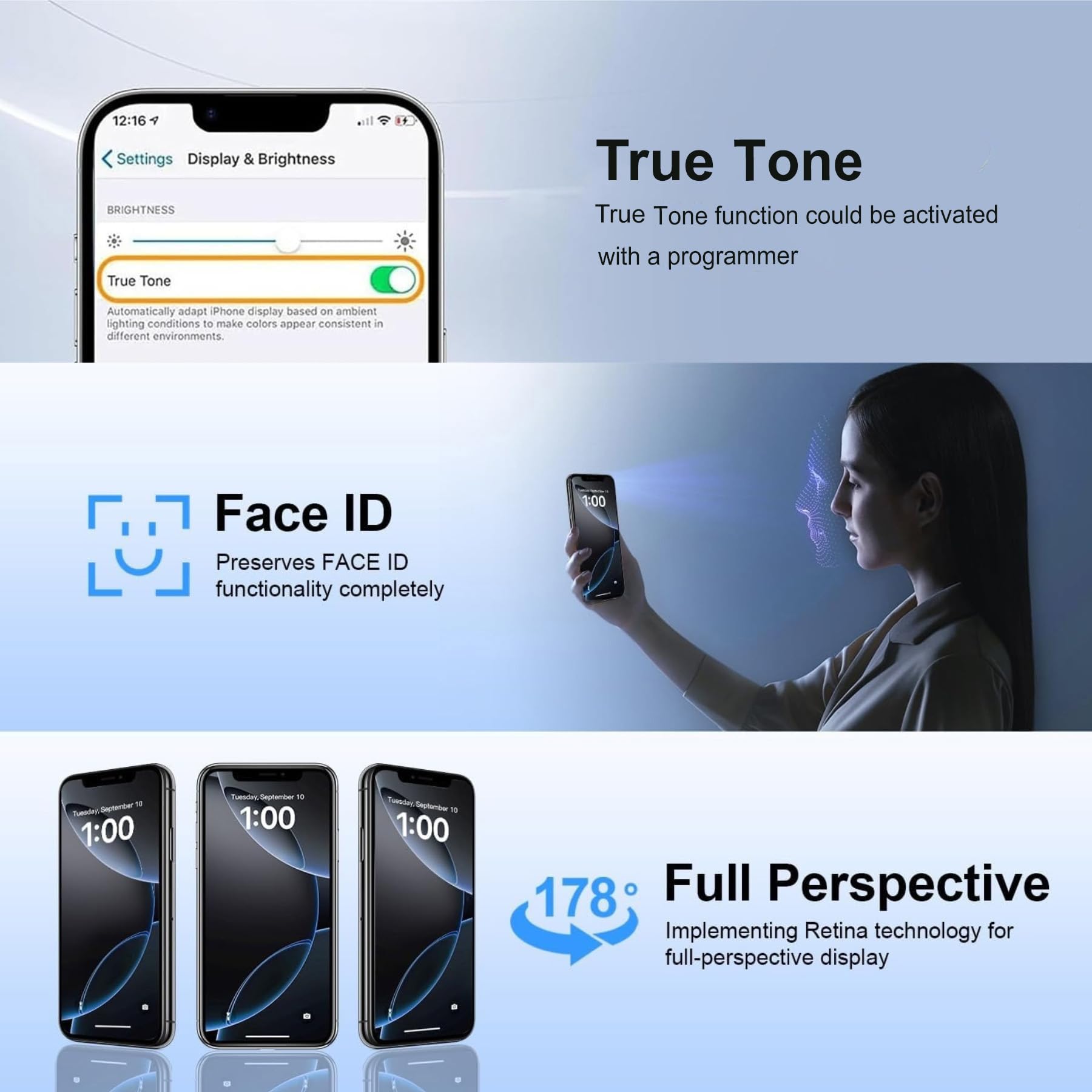 ZOETEC Pantalla OLED dura de repuesto para iPhone 16 Pro (no LCD) de 6.3 pulgadas, pantalla Full HD, digitalizador de pantalla táctil COF, montaje de marco con kits de herramientas de reparación