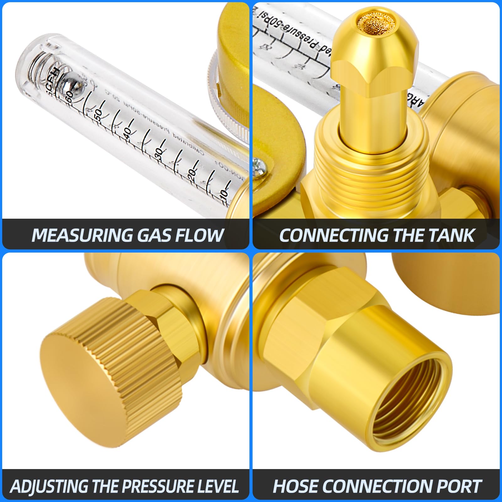 MEANLIN MEASURE Medidor de flujo del regulador de argón con manguera 2M,CGA580 Conexión de entrada,5/8" x 18RH Racor de salida,Caudalímetro de soldadura de argón de doble salida para soldador TIG MIG