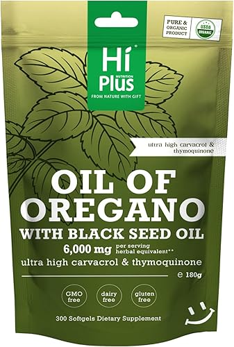 Aceite de orégano 2 en 1 + cápsulas blandas de aceite de semilla negra de 6000 mg  Carvacrol y timoquinona de 4 veces más fuerza  Base vegetal, sin