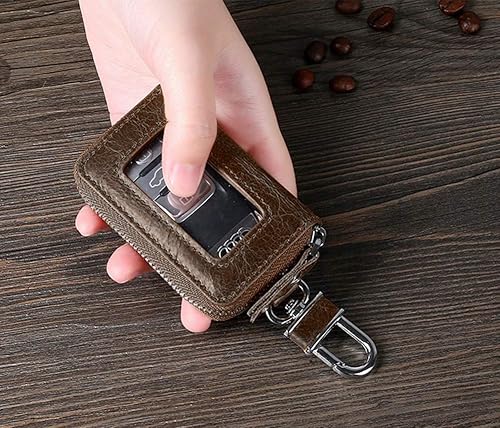 Miniatura 5 de BAKUN Mini funda de cuero premium para llaves de coche, llavero inteligente para coche, cartera con cremallera para llavero remoto