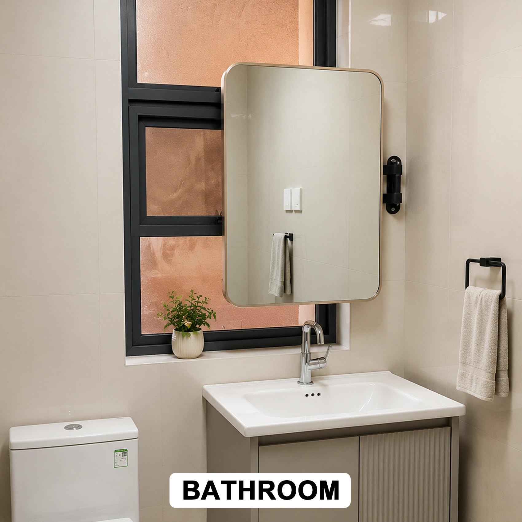 Specchio Bagno Orientabile con Braccio Estensibile 36cm, Specchio Parete
