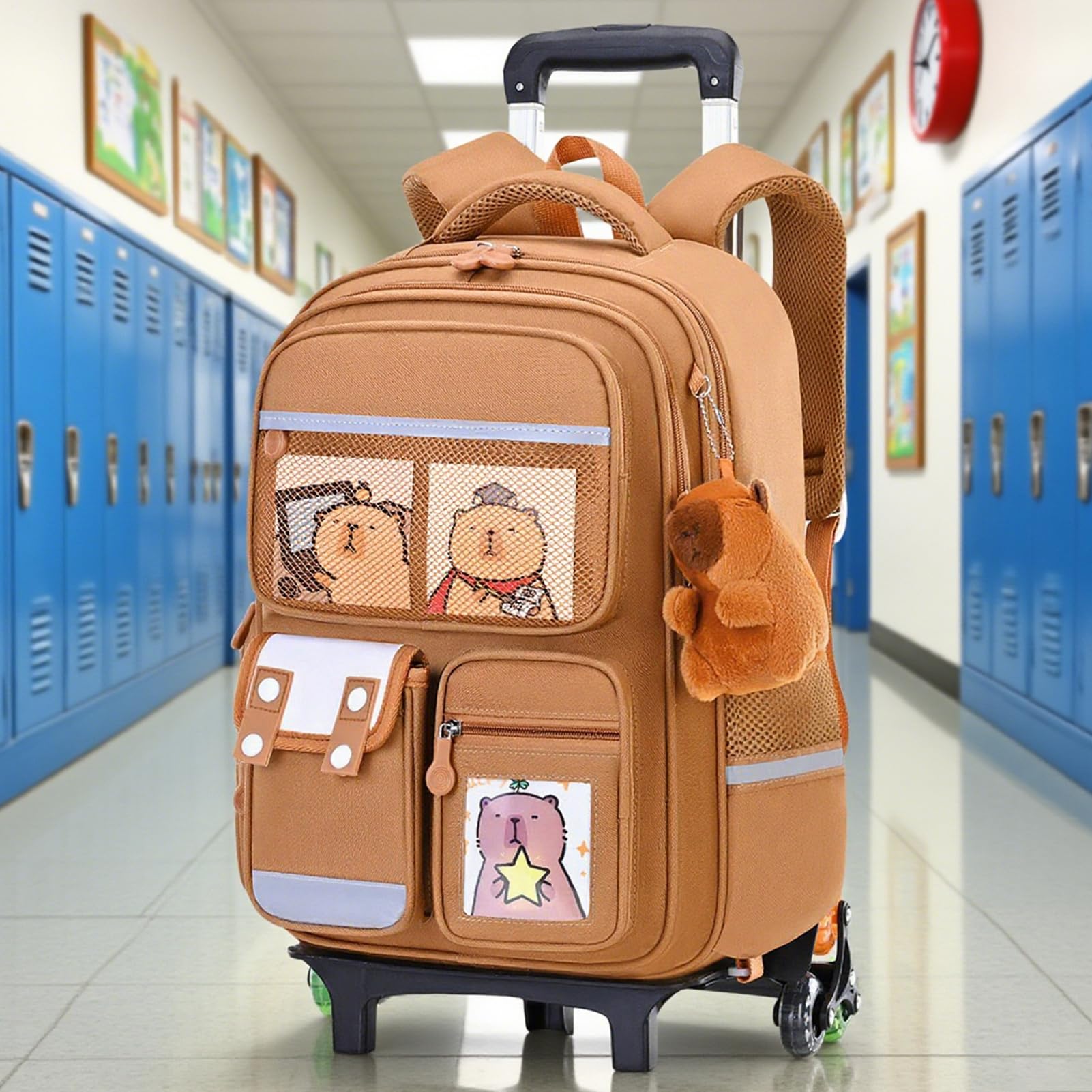 Mochila con Ruedas Bolsa de Gran Capacidad con Asa Retráctil y Altura | Estampado de Capibara en Mochila con Ruedas para Viajes, Escuela, Trabajo, Avión, Negocios, Niños, Niñas,